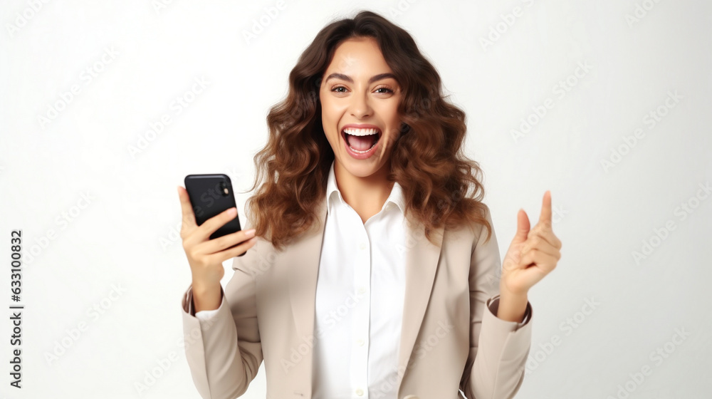 woman with mobile phone success isolated woman with mobile phone success isolated