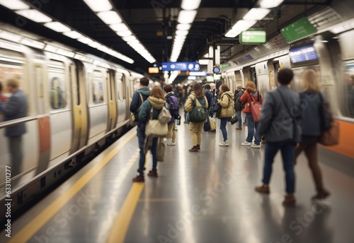 Blurred people on subway platform