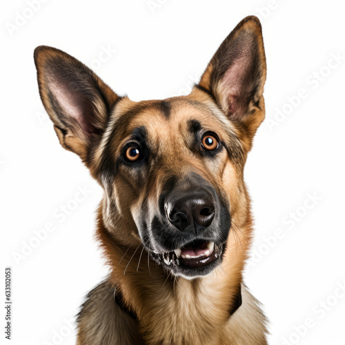 Isolated German Shepherd Dog with Tilted Head on White Background