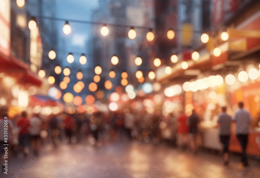 Abstract street fair blurred background, outdoor backdrop with copy space