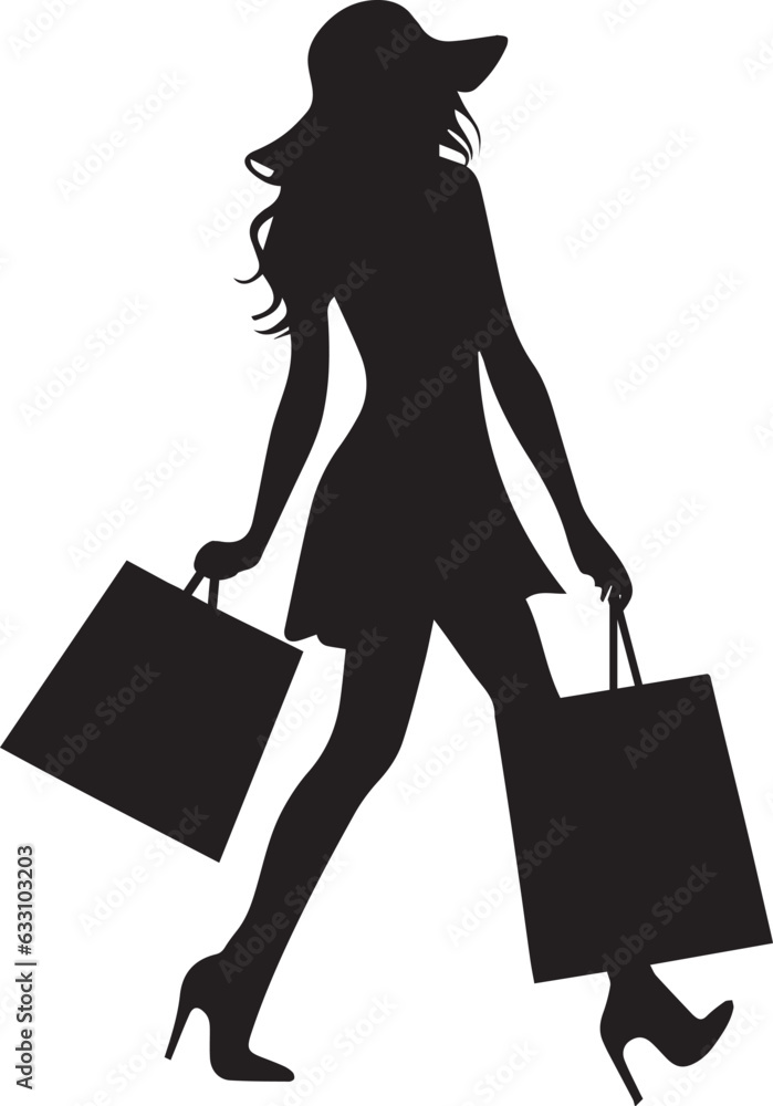 shopping girl with shopping bag vector silhouette illustration black color shopping girl with shopping bag vector silhouette illustration black color