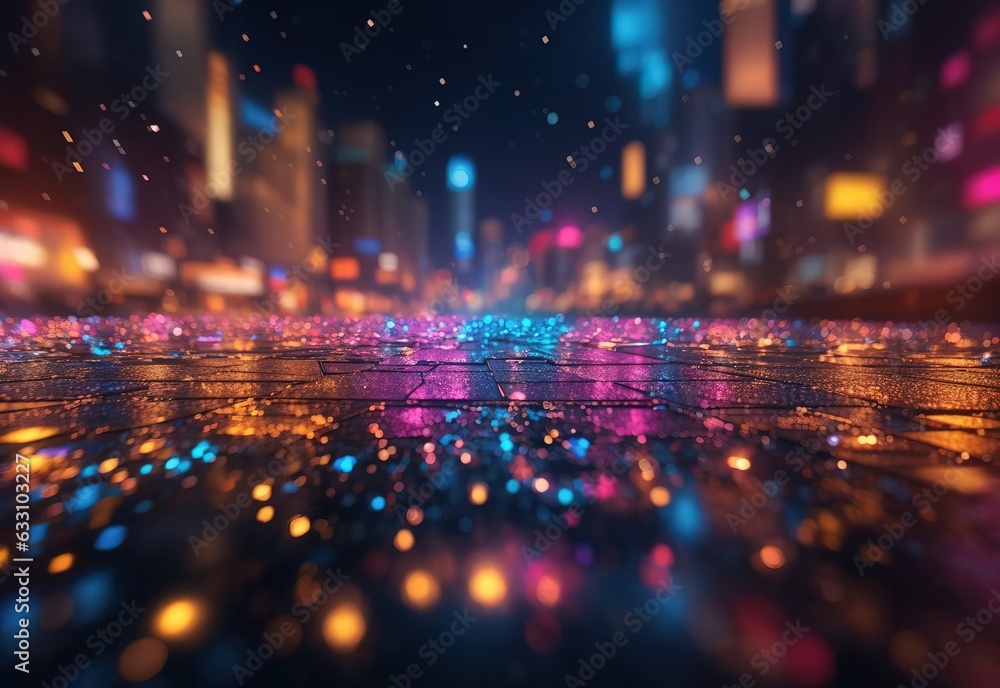 Abstract bokeh background illuminates the scene, capturing the vibrant city lights in a dazzling display - obrazy, fototapety, plakaty 