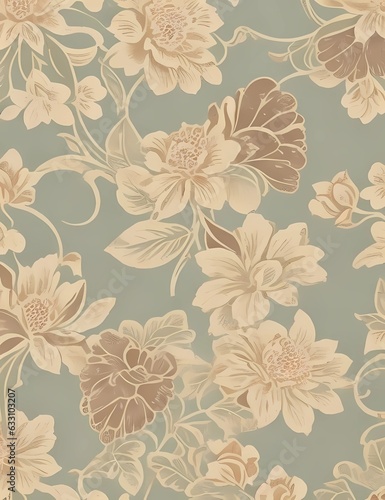 Timeless Elegance 18th Century Vintage Floral Wallpaper Pattern Infused with Linoleum Texture, Evoking Nostalgia and Sophistication in Decorative Wall Paint © Art shine