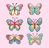 A set of butterflies on a pink background