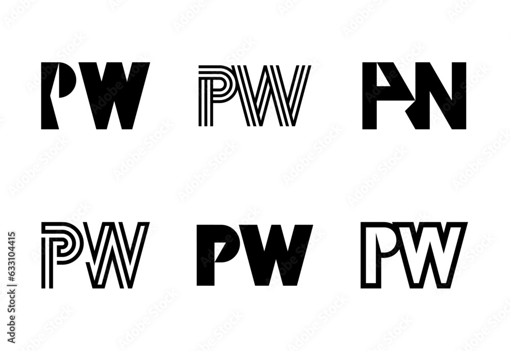 Set of letter PW logos. Abstract logos collection with letters. Geometrical abstract logos Set of letter PW logos. Abstract logos collection with letters. Geometrical abstract logos
