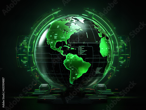 world map globe international technology green cybernetic security worldwide green black theme ai gen 