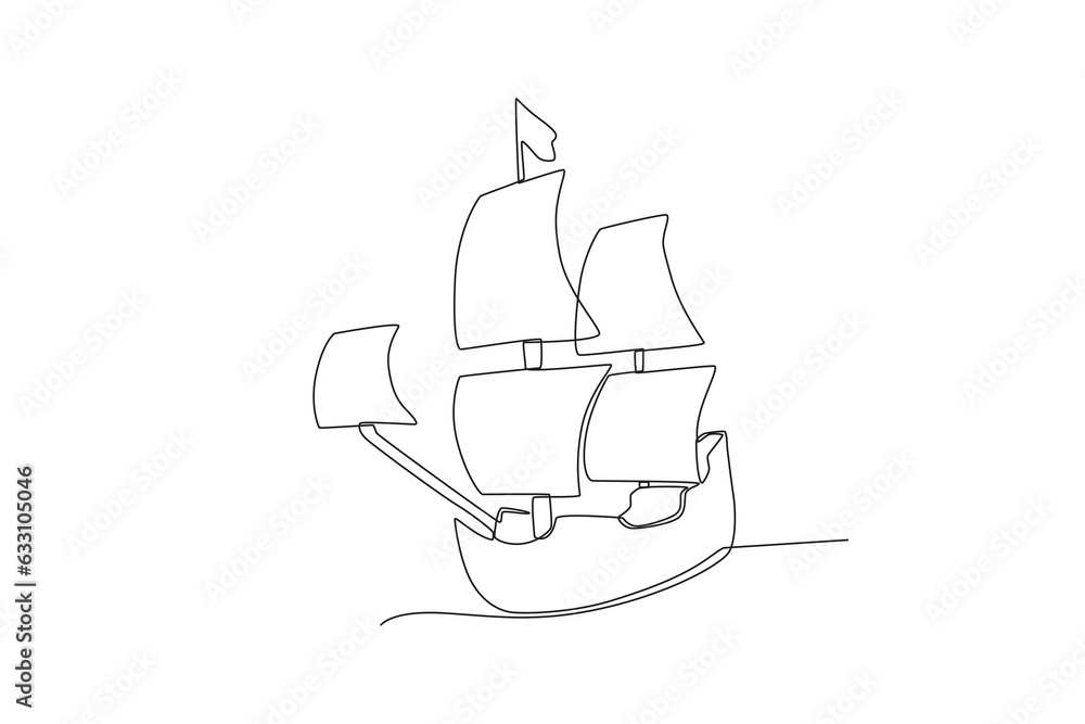 Front view of a sailing ship. Colombus day one-line drawing Front view of a sailing ship. Colombus day one-line drawing