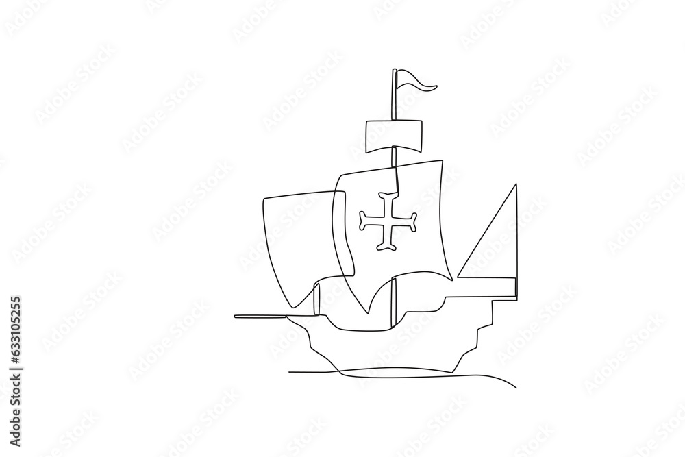 A Columbus ship sailed. Colombus day one-line drawing A Columbus ship sailed. Colombus day one-line drawing