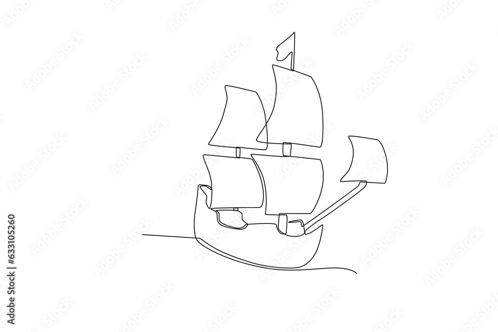 Front view of a speeding ship. Colombus day one-line drawing Front view of a speeding ship. Colombus day one-line drawing
