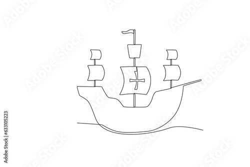 A ship with a modern design. Colombus day one-line drawing