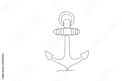 A large ship anchor. Colombus day one-line drawing