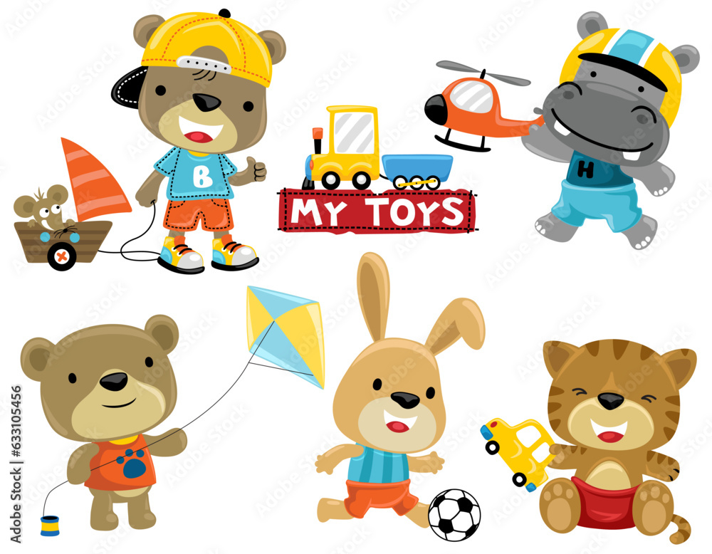 Group of little animals cartoon with it toys Group of little animals cartoon with it toys