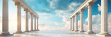 Classical Greek style colonnade against blue sky