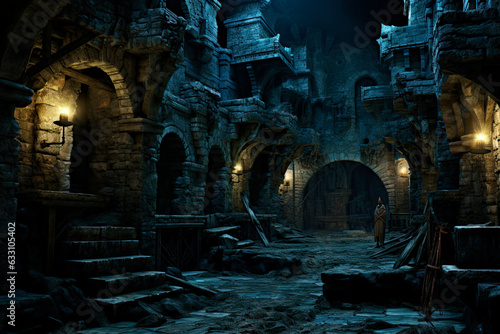 Vászonkép dark stone dungeon of a medieval castle