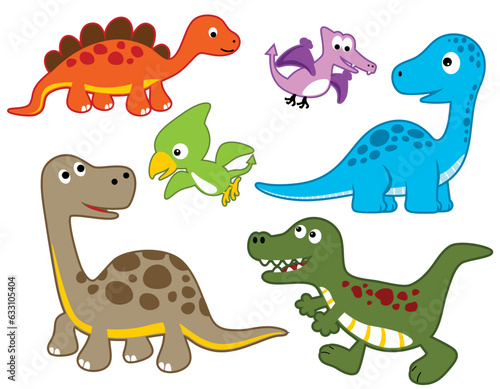 Set of funny colorful dinosaurs cartoon