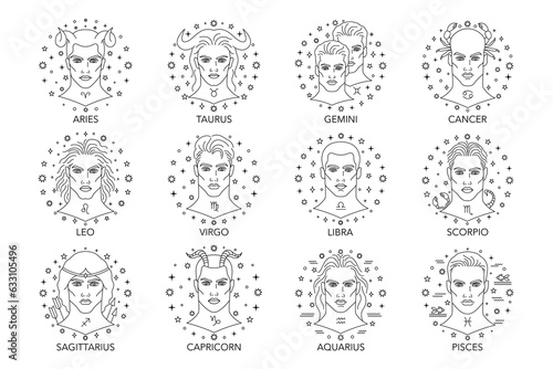Collection of vector zodiac signs.