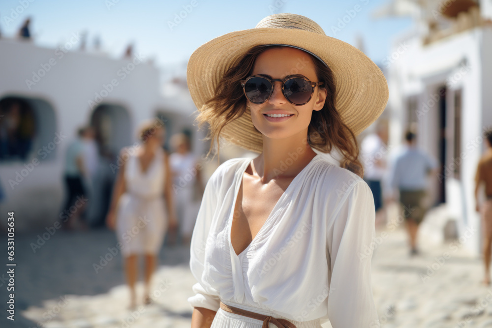 femme avec un chapeau en vacances dans un pays du sud au bord de mer