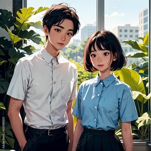 portrait of a boy and a girl in school.