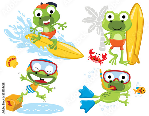 vector set of funny frog cartoon in water sport activity