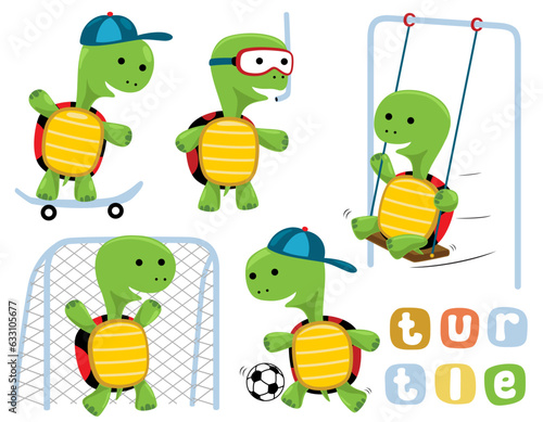 Vector set of happy turtle cartoon in different activities
