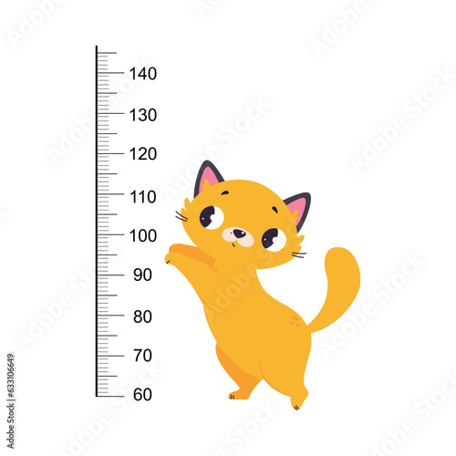 Growth Ruler with Cute Cat Animal at Kids Height Meter Vector Illustration