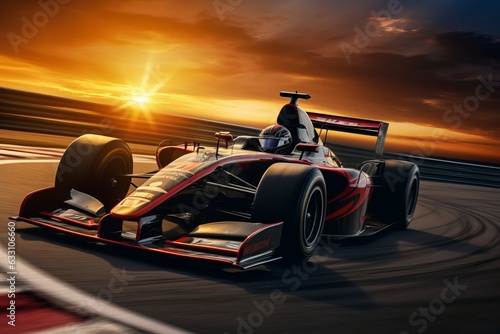 Process Competitions of Race car formula, banner motorsport on background sunset