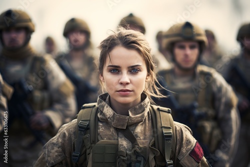 young adult woman in soldier uniform photo