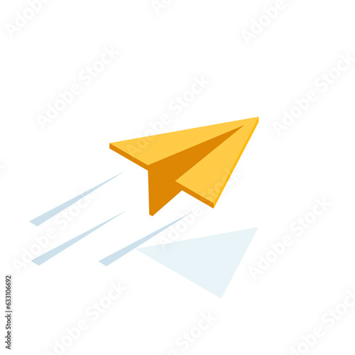 paper plane isometric icon in color on white background, sent message or mail