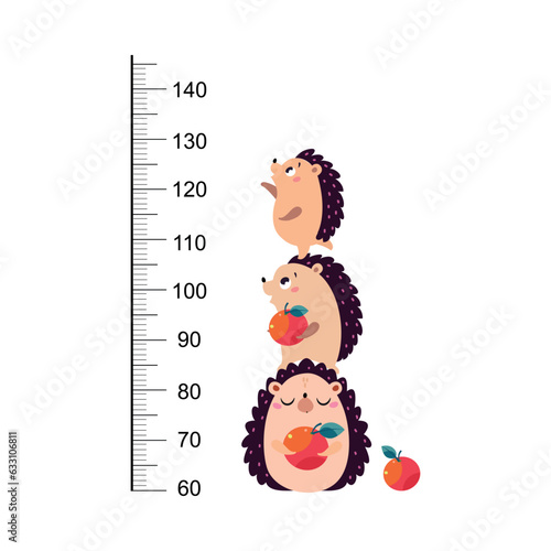 Growth Ruler with Cute Hedgehog Animal at Kids Height Meter Vector Illustration