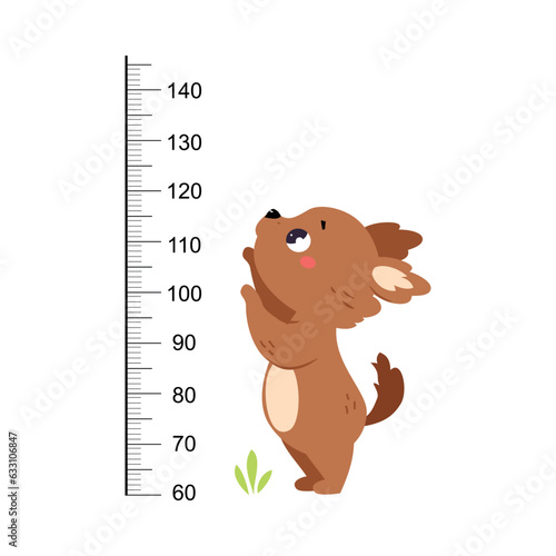 Growth Ruler with Cute Dog Animal at Kids Height Meter Vector Illustration