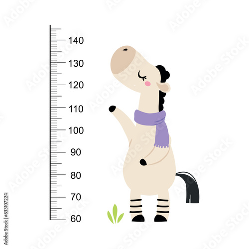 Growth Ruler with Cute Zebra Animal at Kids Height Meter Vector Illustration