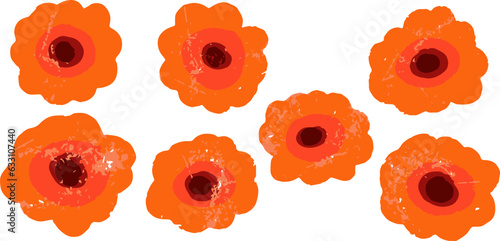 Abstract shabby texture flowers. Vector set