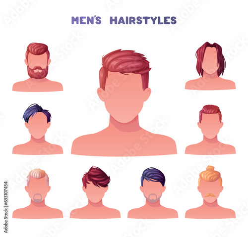 Man Hairstyles Stylish Types with Head and Neck Portrait Vector Set