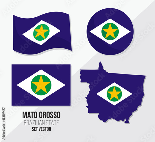 Mato Grosso Brazil state vector set flag symbol map and circle flag
