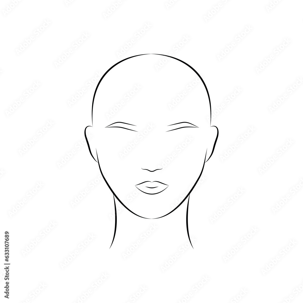Front view silhouette of a woman head.Head guidelines for barbershop, haircut salon, cosmetology salon, clinic, permanent makeup. Vector illustration Front view silhouette of a woman head.Head guidelines for barbershop, haircut salon, cosmetology salon, clinic, permanent makeup. Vector illustration