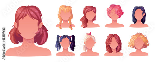 Woman Hairstyles Stylish Types with Head and Neck Portrait Vector Set