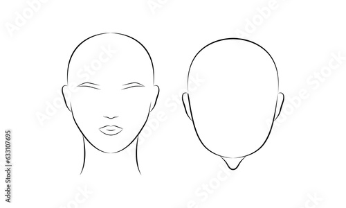 Humans head icon set, different angle view turns of a female head. Head guidelines for barbershop, haircut salon. Vector illustration