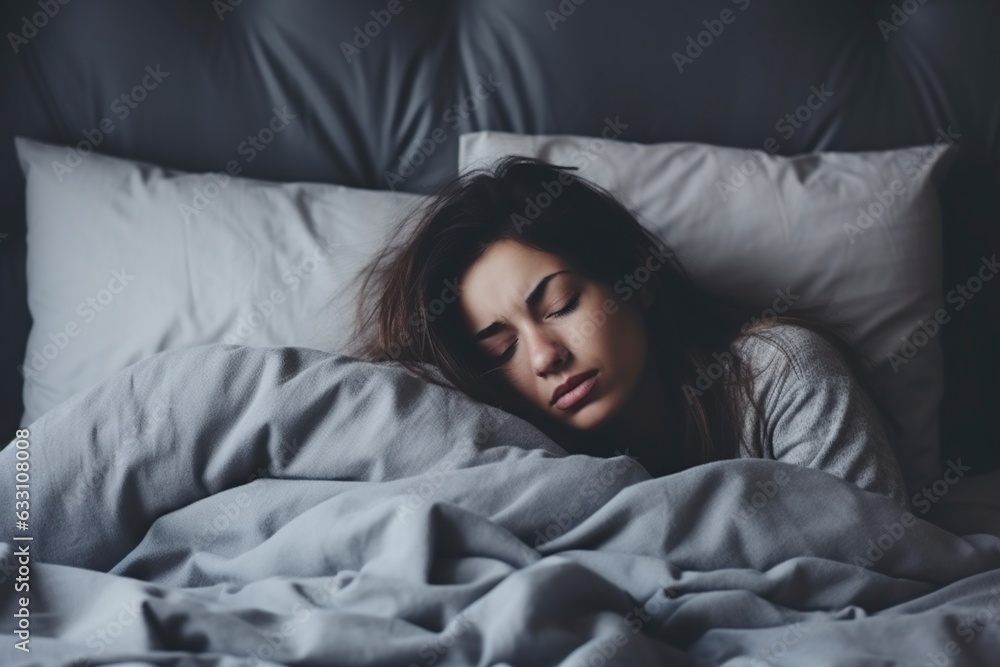 person with a headache and trouble sleeping at home