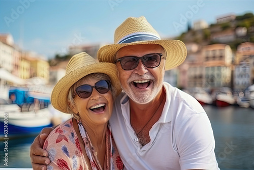 Happy retired mature senior couple on holidays, generative ai © GHart