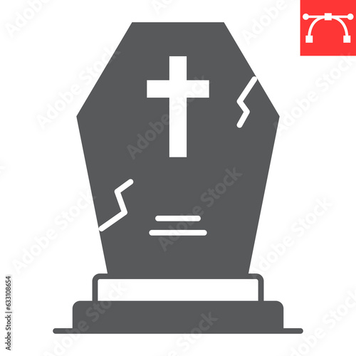Tombstone glyph icon, halloween and holiday, headstone vector icon, gravestone vector graphics, editable stroke solid sign, eps 10.