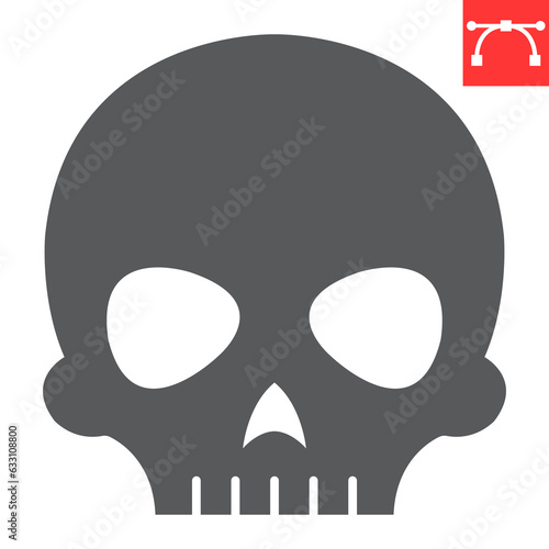 Skull glyph icon, halloween and holiday, cranium vector icon, human head vector graphics, editable stroke solid sign, eps 10.