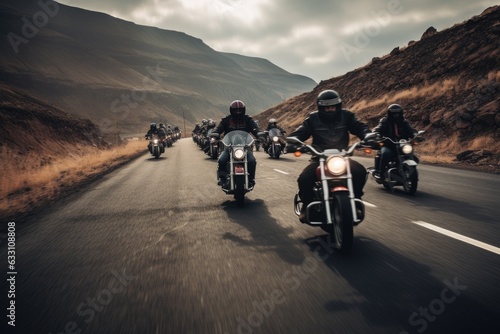 Group of bikers at group ride, AI Generated
