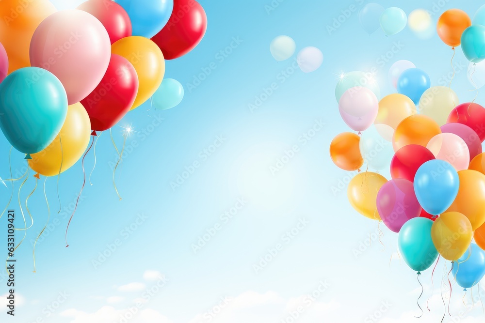 Multicolored balloons and confetti