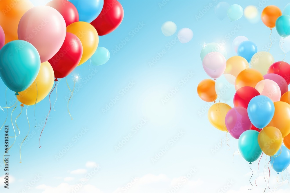 Multicolored balloons and confetti Multicolored balloons and confetti