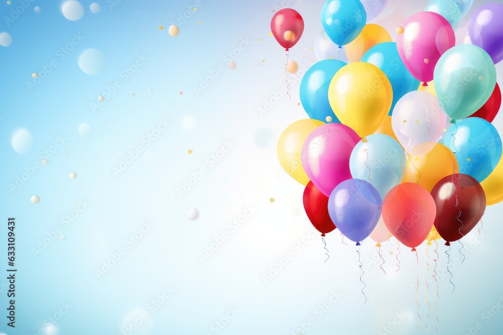 Multicolored balloons and confetti Multicolored balloons and confetti
