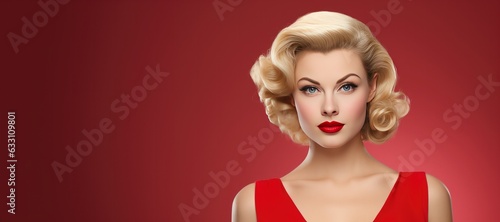 Portrait of a 1950s Blonde Bombshell with Space for Copy photo