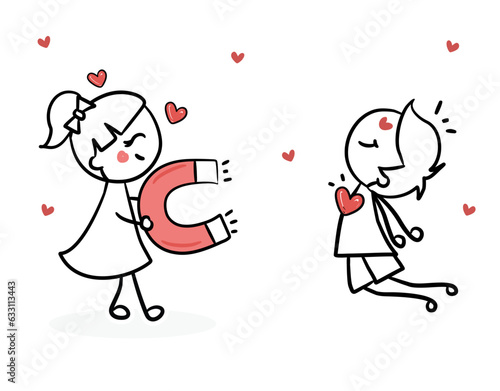 Happy couple illustration Cute couple Girl and boy Couple in love Girl magneting a boy