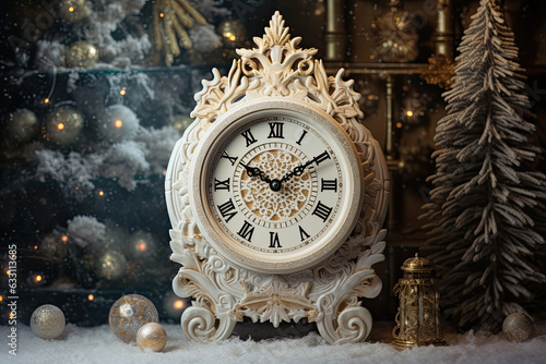 Christmas vintage white clock, Christmas banner
