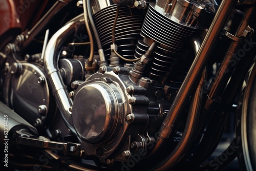 Close up view of a shiny motorcycle engine, AI Generated © dark_blade