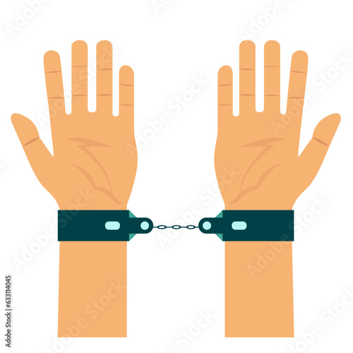 Hands in handcuffs flat style vector illustration, Hands tied together with handcuffs stock vector image